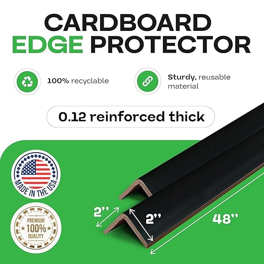 IDL Packaging Cardboard Edge Protectors 2" x 2" x 48", Full Pallet of 2800 pc, Black - V-Board Reinforced Corner Protectors - Regular-Duty Cardboard Corners for Shipping