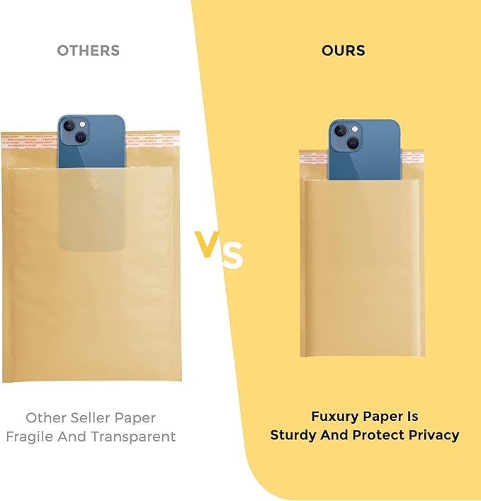 Fuxury Kraft Bubble Mailer 4x8 Inch 50 Pack,Strong Adhesion Padded Envelopes,Self Seal Bubble Envelopes, Waterproof Cushioned Mailers Packaging for Small Business,Bulk #000 Brown