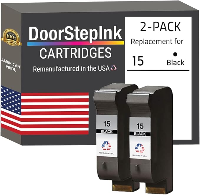 DoorStepInk Remanufactured Ink Cartridges for HP 15 C6615DN Black 2 Pack β Compatible with HP DeskJet 810C, 812C, 825C, 825cvr, Officejet 5110, V40, 5110xi, PSC 500, 950, 750, High Yield USA Made