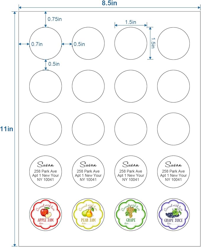 Methdic 1.5" Diameter High Visibility Printable Round Labels,Matte White,600 Customizable Blank Stickers