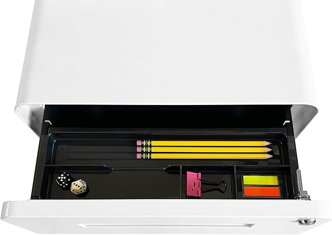 Laura Davidson Furniture Stockpile 3 Drawer File Cabinet with Lock - Under Office Desk Metal Filing Cabinet, Legal/Letter File Folders, Wheels and Stationary Feet, Pre-Assembled, Black/Wood