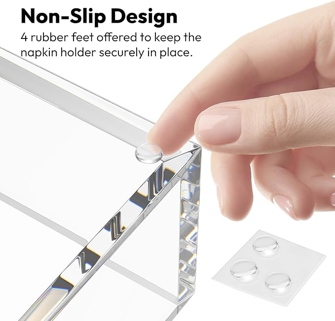 HIIMIEI Acrylic Napkin Holder for Table: Square Cocktail Napkin Dispenser, Flat Guest Towel Holder Tray, Disposable Hand Towel for Bathroom, Kitchen, Bar, Dinner, Party(Clear)