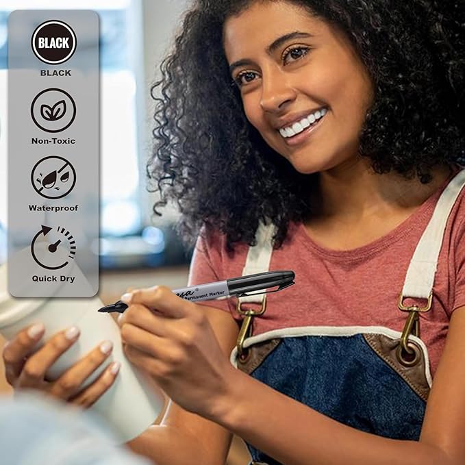 Permanent Markers Bulk, 75 Pack Black Fine Tip Permanent Marker Set - Waterproof | Quick Drying | Fade Resistant - Marks on Paper, Glass, Ceramic, Plastic, Wood, Rock, Metal