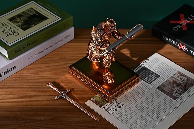 King's Guard Knight Pen Holder Pen Stand Desk Organizers and Accessories Resin Pencil Holder as Gift for Office and Home (Copper(Plating))