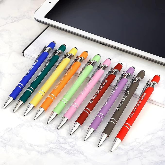 10 Pcs Inspirational Pens - Motivational Ballpoint Pens Bulk with quotes Stylus Tip Gifts for School Coworkers Office Supplies Black Ink