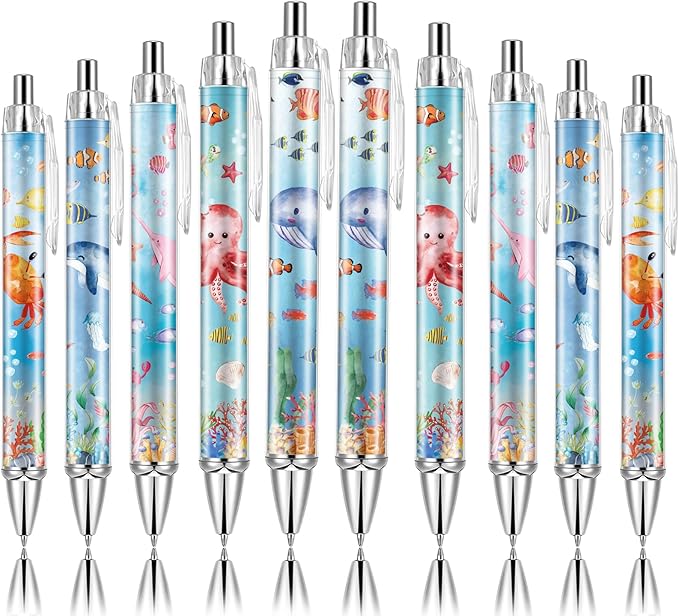 10 PCS Under Sea Ballpoint Pens Retractable Fish Shark Pens Under The Sea Party Favors with 1mm Black Ink Replaceable Ballpoint Pen Refill for Kids Birthday School Office Supplies(Under Sea,10)