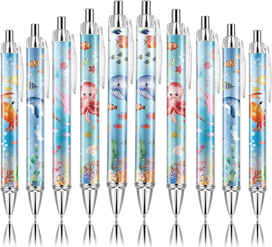 10 PCS Under Sea Ballpoint Pens Retractable Fish Shark Pens Under The Sea Party Favors with 1mm Black Ink Replaceable Ballpoint Pen Refill for Kids Birthday School Office Supplies(Under Sea,10)