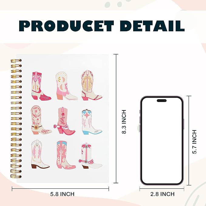 BearCake Cowgirl Boot Notebook, Cowgirl Stuff, Cowgirl Gifts, Western Office Supplies, Western Stuff for Women, Boho Western Notebook Journal 5.5x8.3 white