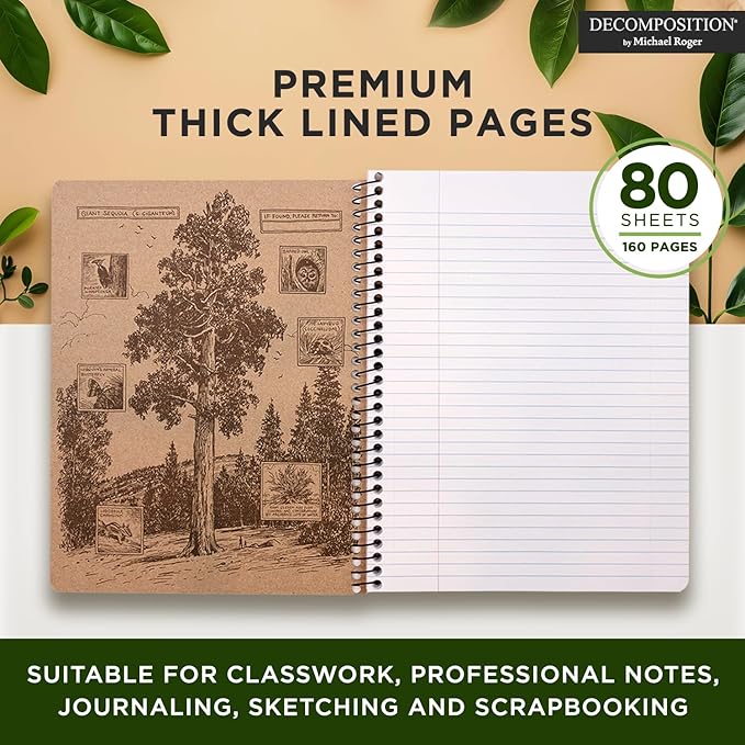 Decomposition 3-Pack Whimsical Garden College Ruled Spiral Notebook - 9.75 x 7.5 Journal, 160 Lined Pages - 100% Recycled Paper - Notebooks for School Supplies, Home & Office - Made in USA