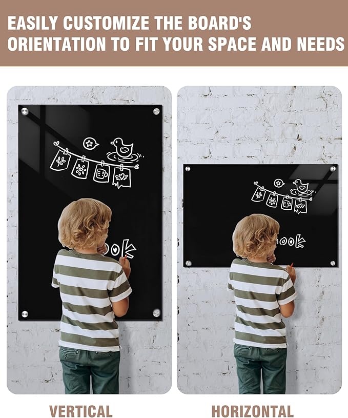 Magnetic Glass Whiteboard,36"x24" Wall Mounted Frameless Dry Erase Board for Office, Home & School Black