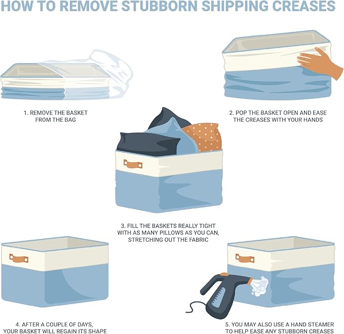 OrganiHaus Small Fabric Storage Baskets for Shelves 3 Pack, 12x8in Closet Storage Bins for Shelves, Cloth Baskets for Organizing, Linen Closet Organizers, Fabric Basket, Beige/White