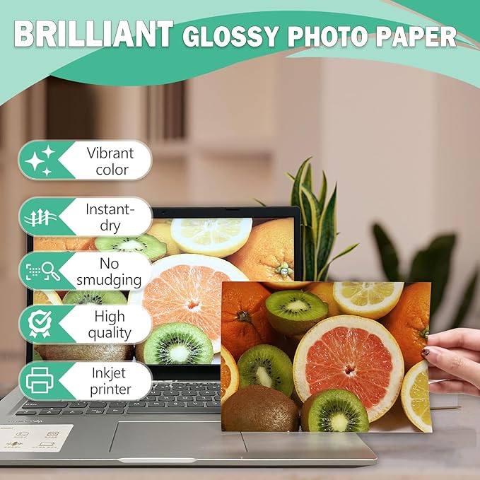 Glossy Photo Paper 8.5x11 48lb, 100 Pack, US Letter Size, for Inkjet Printer, 180 gsm
