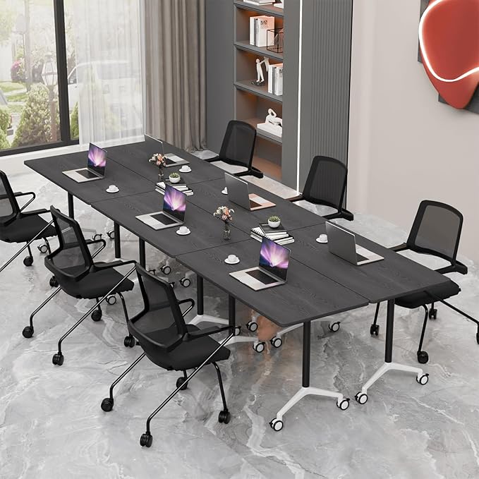 Conference Room Table with Flip-Top Design for Dynamic Meetings, Business Table Computer Desk with Heavy-Duty Frame,Foldable Seminar Meeting Tables for Home Office (2, F, 70.8IN)