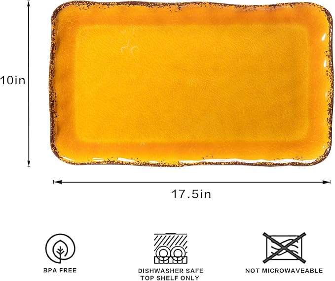 LEHAHA Melamine Farmhouse Rectangular Serving Platter Sets, 17.5" x 10" Large Serving Tray Sets,100% Melamine, Dishwasher Safe, BPA Free, Lightweight and Unbreakable,Gold