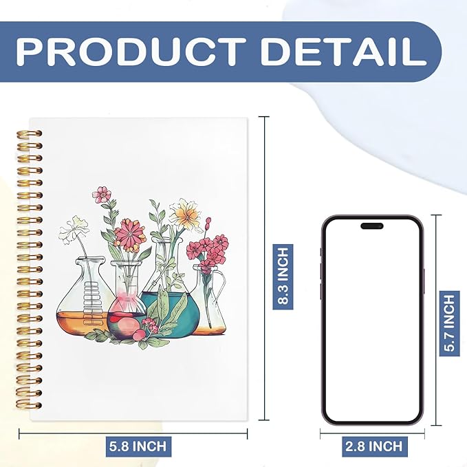 SNNDER Science Teacher Gifts, Floral Beakers Notebook Journal, Chemistry Biology Teacher Gifts, Science Teacher Appreciation Gifts, Hardcover Spiral Notebook 5.5x8.3 Inch
