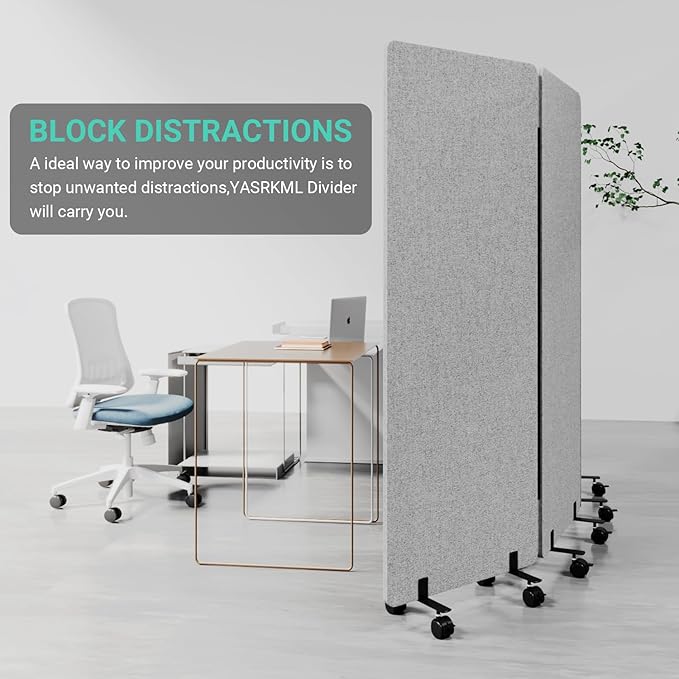 Soundproof Room Divider with Wheels, 66in Office Dividers for Sound Proofing & Reducing, 3 Panel Sound Proof Dividers for Office Partitions Portable Temporary Wall Acoustic Wall Divider,Light Grey