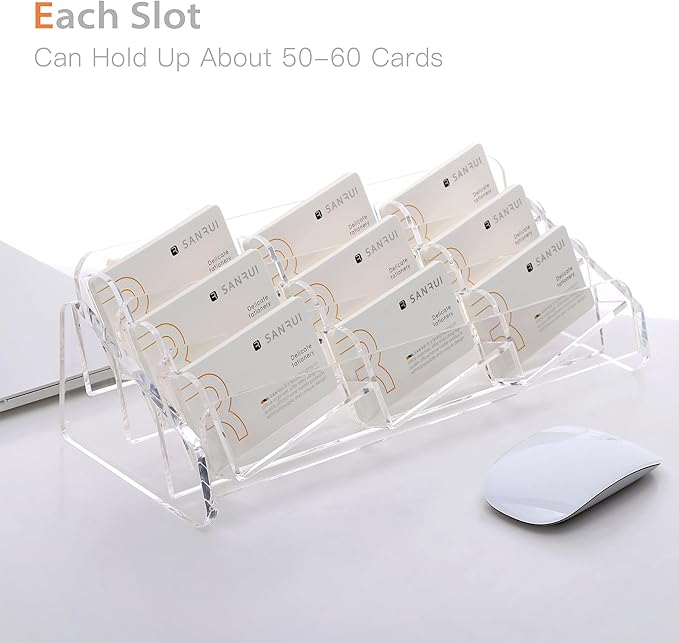 SANRUI Acrylic Business Card Holder for Desk, 3 Tier Clear Tilt Business Name Card Display Holders Stand Storage Organizer Fits 540 Business Cards (Horizontal, 9-Slot)