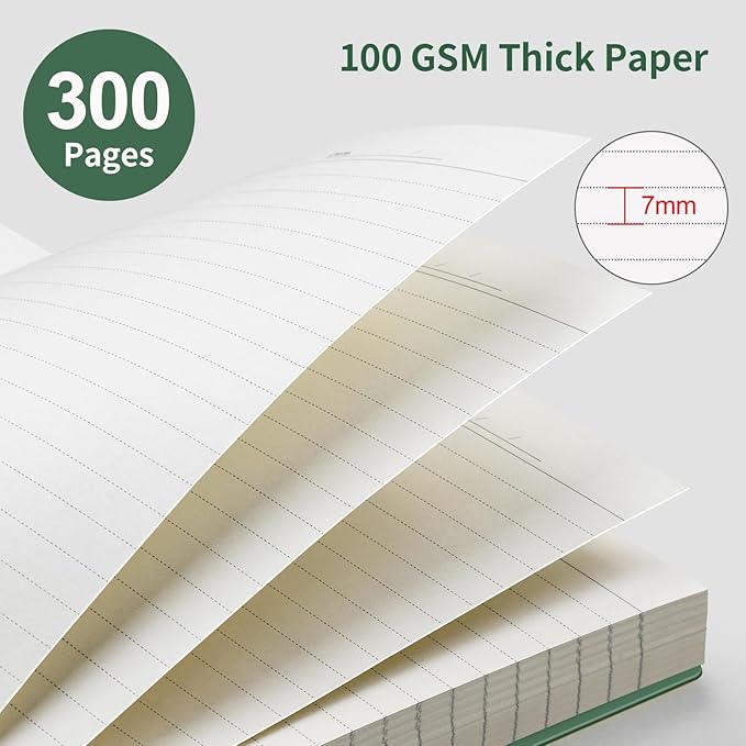 EMSHOI A5 Spiral Notebook College Ruled Lined Journal, Small 5.7" X 8.22", 300 Pages/150 Sheets, 100gsm Thick Paper, Waterproof Hardcover, for Office School Women Men Work Writing Notes, Green