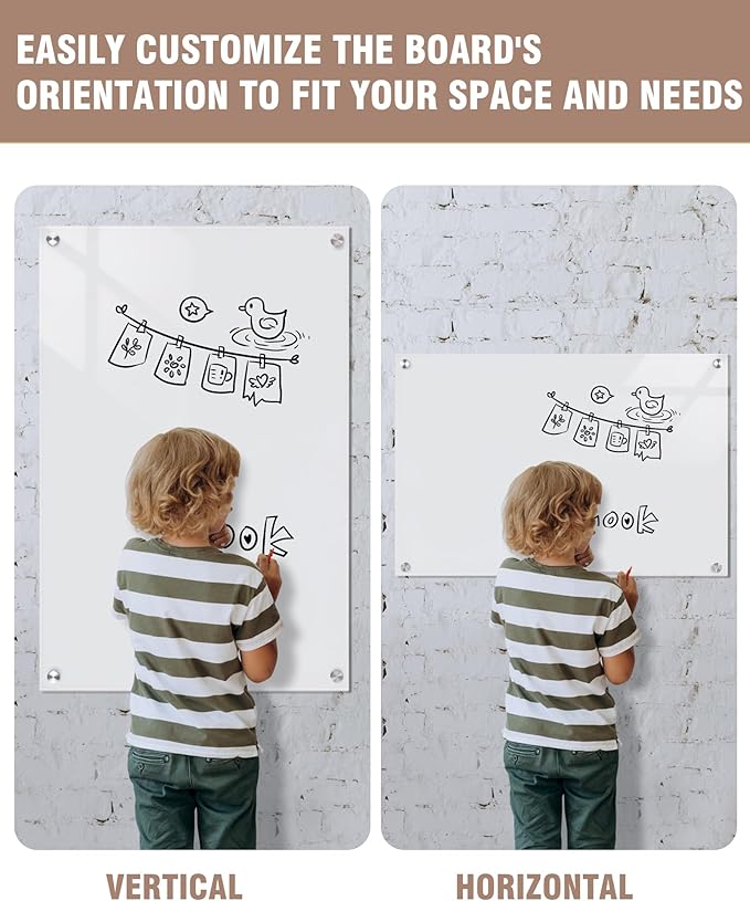 Magnetic Glass Whiteboard,36"x24" Wall Mounted Frameless Dry Erase Board for Office, Home & School Ultra White
