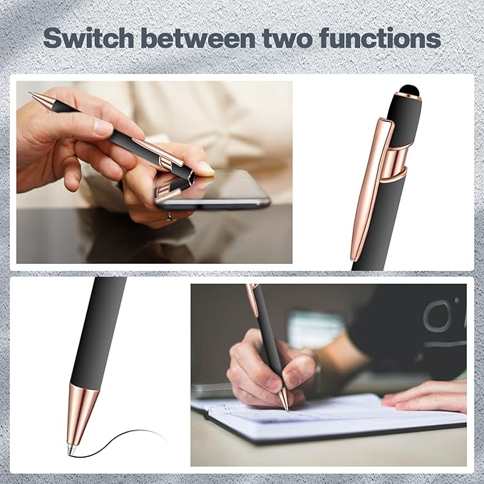8 Pieces Ballpoint Pen with Stylus Tip Black Ink 2 in 1 Stylus Metal 1.0 mm Medium Point Smooth Pen Rainbow Colorful Rubberized Ballpoint for Touch Screen Tablet(Gray)
