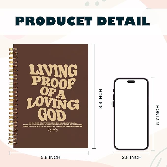BearCake Christian Journals for Men, Living Proof of a Loving God Christian Notebook, Bible Notebooks for Note Taking, Bible Journaling Notebook, Hardcover Spiral Notebook 5.5x8.3