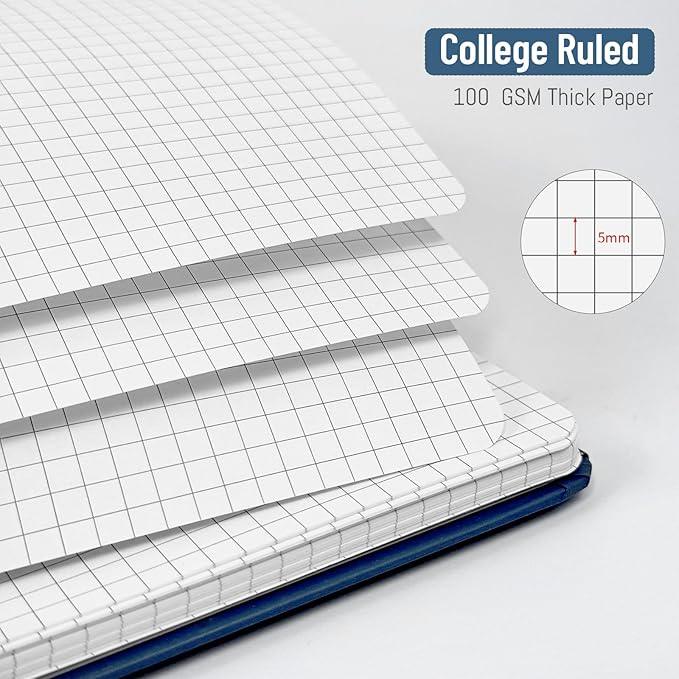 Spiral Graph Notebook 8.5” x 11”, A4 Black Grid Paper Notebook, 120 Pages 100GSM Thick Large Graphing Notebook,Hardcover Spiral Notebook Journals for Work School Engineering