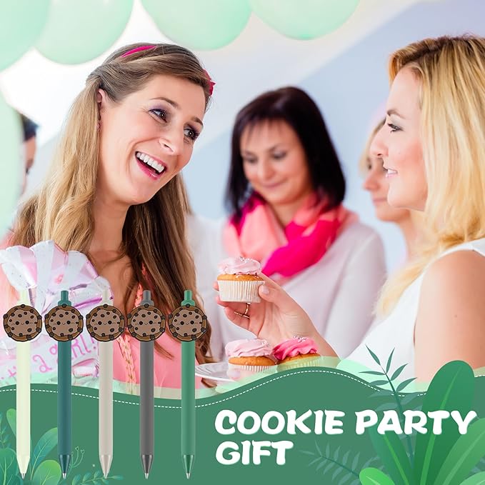 50 Pcs Cookie Ballpoint Pen Bulk Housekeeping Appreciation Gift Retractable Writing 1mm Medium Point Black Ink Green Fancy Gift for Friend Troop Scout Leader Cookie Lover Party Favor
