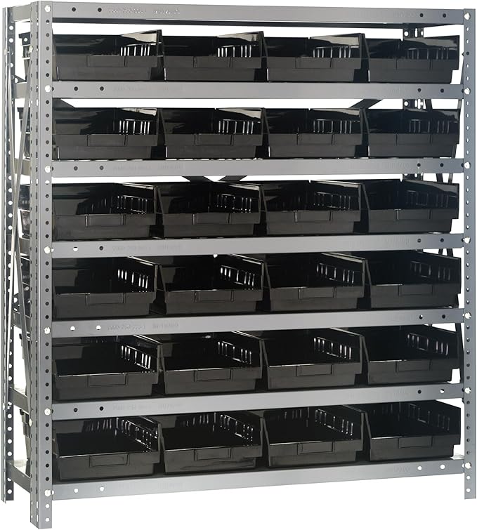 Quantum Storage Systems 1239-107BK Steel Shelving Unit with 4" Shelf Bins, 12" D x 36" W x 39" H, Black