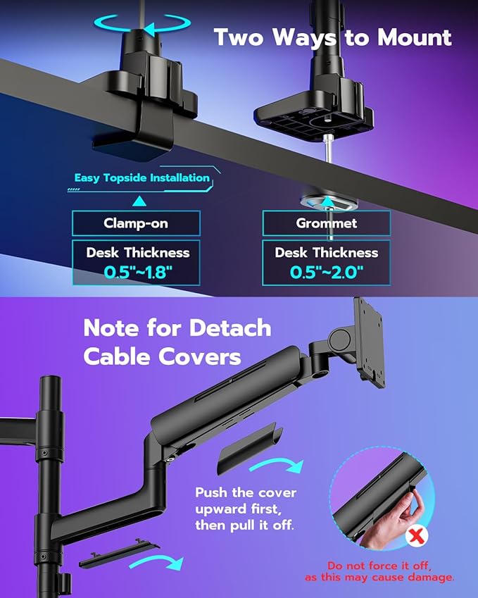Vertical Dual Monitor Mount for 17-49 Inch Ultrawide Heavy Duty Curved Screen Stacking, Computer Monitor Arm Desk Mount, Gas Spring Adjustable Vesa Stand, Black