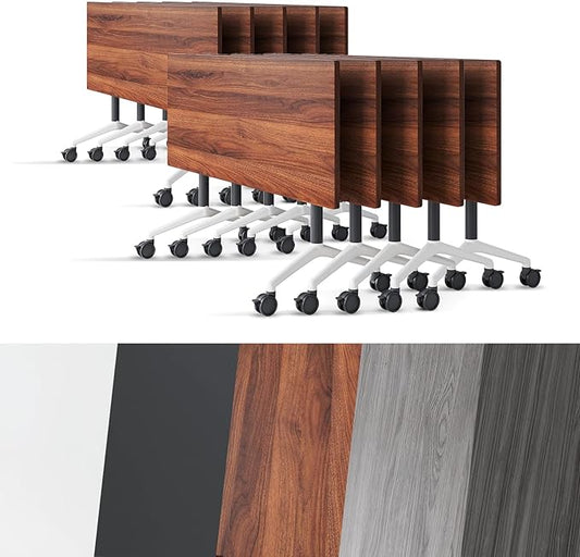 Conference Room Table, Folding Conference Tables,Thicken Grey Tabletop,Flip Top Wooden Seminar Meeting Room Table for Conference Room Offices (10, Walnut, 47.2“)