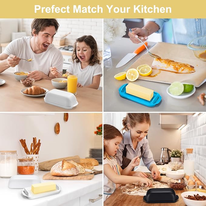 AONCO Butter Dish with Lid, Butter Container Holds for Countertop, Unbreakable Butter Keeper for Home Kitchen Decor, Perfect for East/West Coast Butter, BPA-free, Microwave/Dishwasher Safe (White)