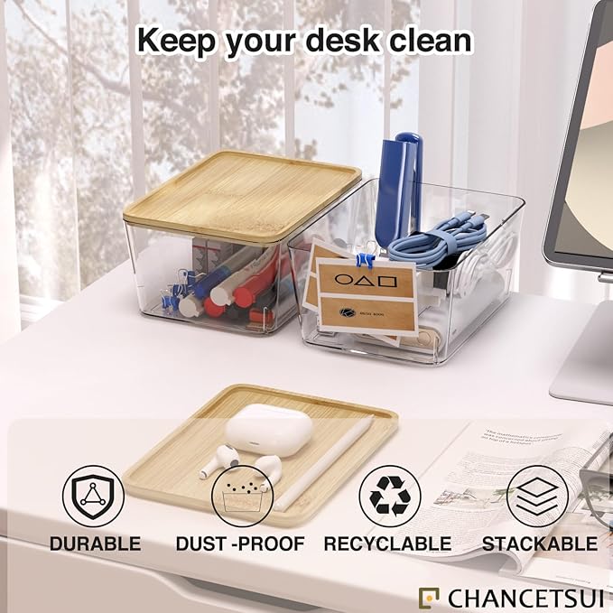 CHANCETSUI Stackable Storage Bins with Lids: Clear, 5x7, 2 Pack