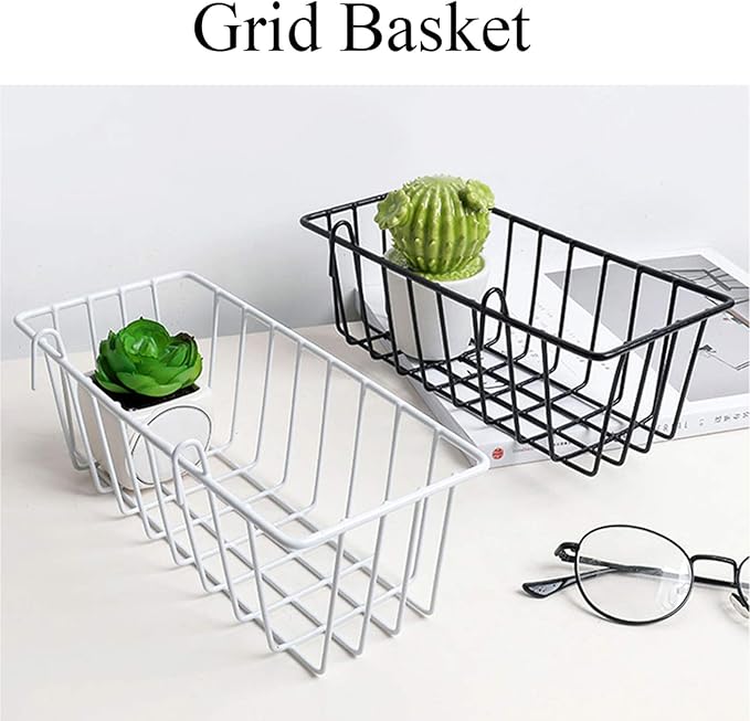 GBYAN Wire Wall Grid Basket Hanging Display Shelf White Metal Grid Panel Accessories, 2 Pack