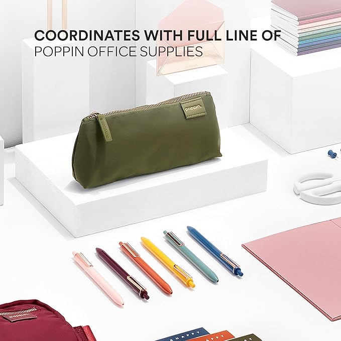 Poppin Stylish Retractable Gel Pens - Fine Point, 0.7mm Tip, Smooth Writing Ink, Metal Clip, Assorted Desert with Black Ink, 12 Pack