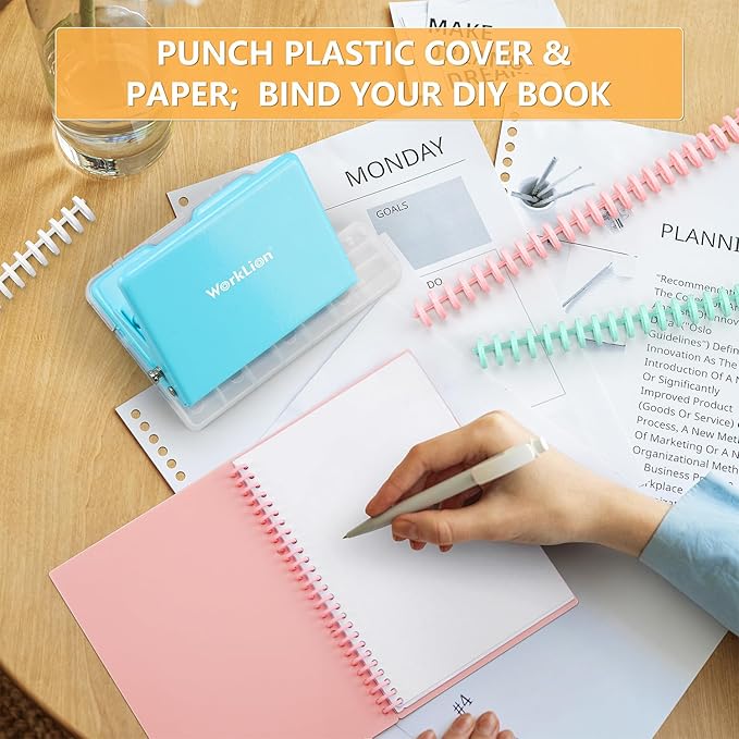 Worklion Binding Machine for Planner: Small Bookbinding Machine with Multicolor Loose Leaf Binder Rings for Making 26 Holes/B5 Paper, 30 Holes/A4, 20 Holes/A5 Book, 29 Holes/Letter Size, Blue
