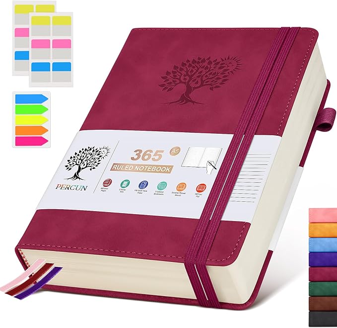 A5 Lined Journal Notebook - 365 Page Leather Journals for Writing Women & Men,Hardcover Notebook with 100Gsm Thick Pages,Daily Diary for Travel, Work,School,Note Taking,College Ruled (5.9" x 8.5")