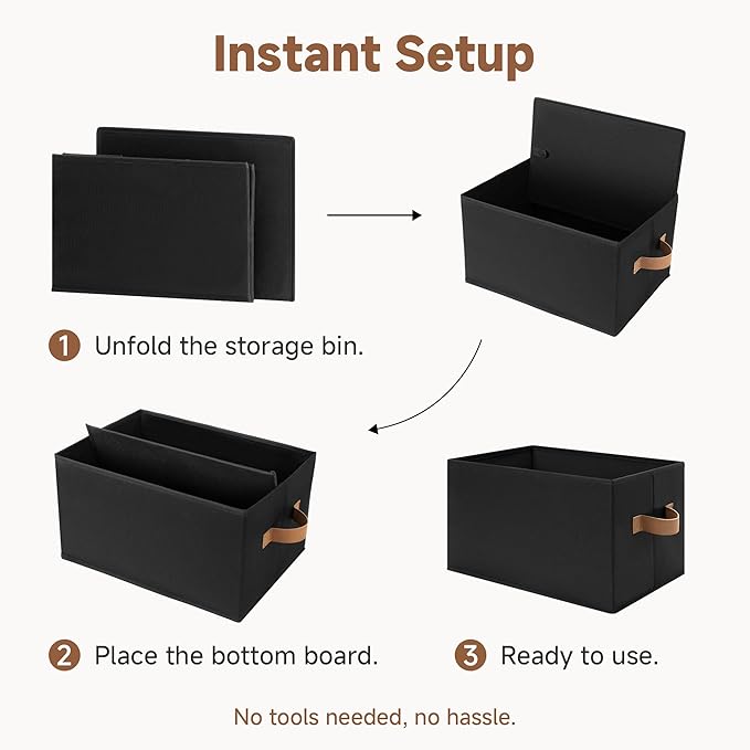 StorageWorks Storage Baskets for Shelves, Foldable Fabric Closet Storage Bins with Handles, Clothes Organizer Laundry Baskets, Black, 3-Pack, Large