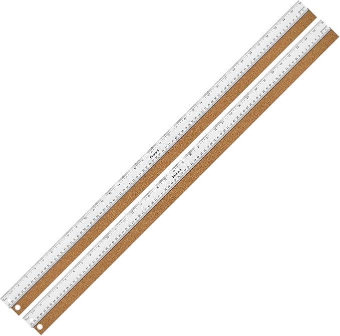 2PCS 36 Inch Metal Ruler, Stainless Steel Straight Edge Ruler with Cork Backing, Non-Slip Imperial & Metric Measuring Tool for School, Office, Woodworking, Drafting