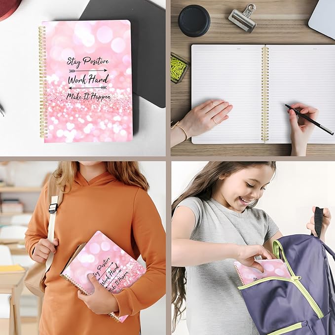 Cute Spiral Notebook journal A4 Aesthetic Pretty Design for Women Girls Kawaii with Pocket, 8.5 x 11 inch, Lined, Positive