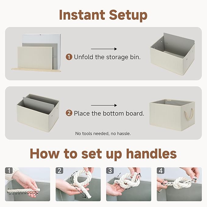 StorageWorks Storage Baskets for Shelves, Foldable Fabric Closet Storage Bins with Handles, Fabric Storage Bins Clothes Organizer, Beige, White & Ivory, 3-Pack, Extra Large