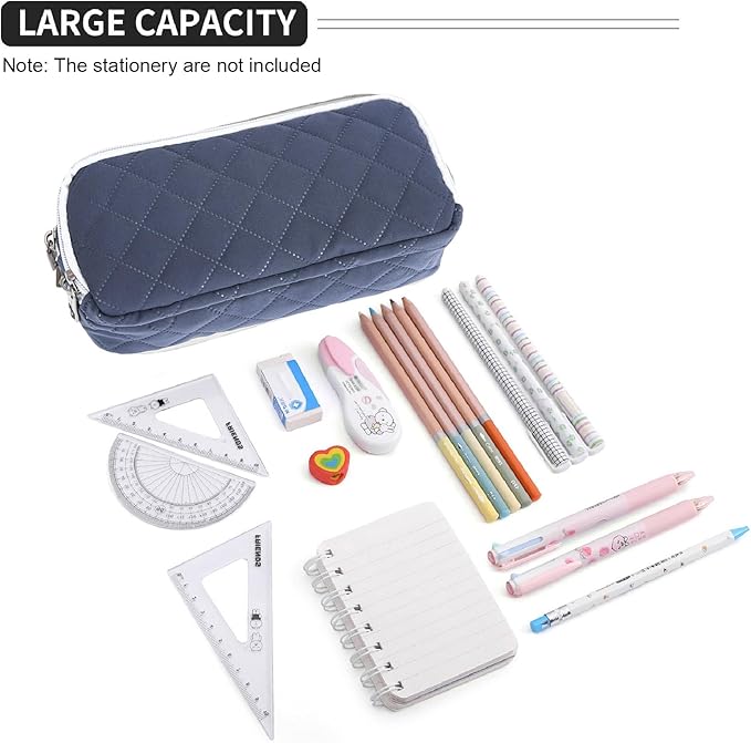 Della Gao Small Pencil Case Large Capacity Pencil Pouch Marker Pen Bag Coin Pouch Office Stationery Organizer (DarkBlue-02RH)