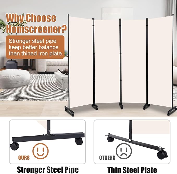 Room Divider Portable 22'' Partition Room Dividers and Folding Privacy Screens Single Panel Wall Divider for Room Separation, Freestanding Fabric Room Divider Panel with Wheel for Home Office Hospital