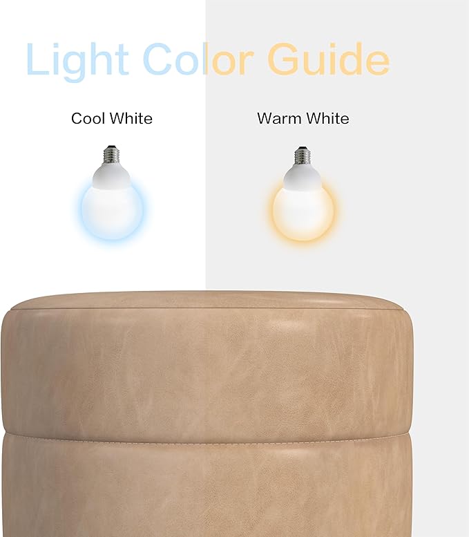 HomePop Upholstered Faux Leather Round Ottoman Home Décor|Foot Rest Ottoman- Sand Faux Leather