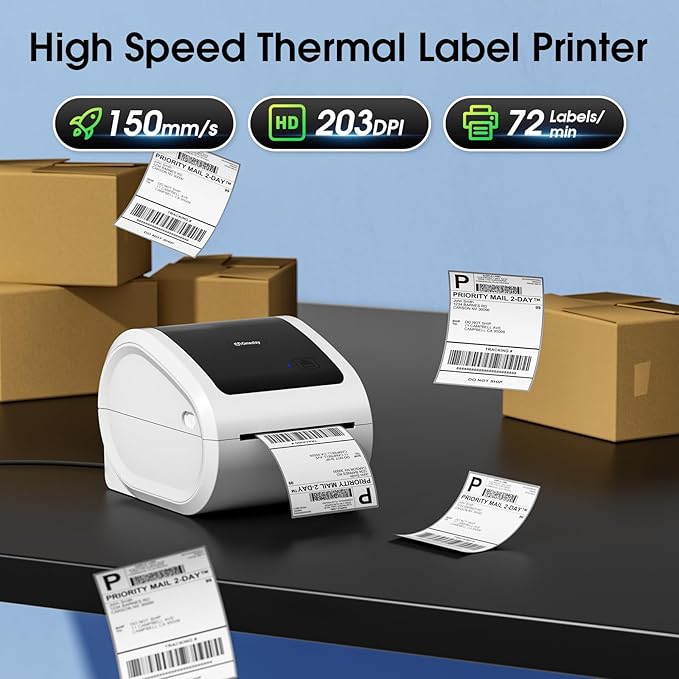 Bluetooth Shipping Label Printer 4x6 - D520BT Bluetooth Thermal Label Printer for Small Business, Shipping Packages, Compatible with USPS, Shopify, Amazon