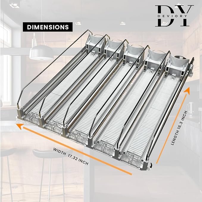 Soda Can Organizer with Automatic Can Pusher | Refrigerator Drink Organizer | Beverage Dispenser for Soda, Cans and Bottles | Space-Saving | Stainless Steel | Adjustable Sizes (5 Rows)