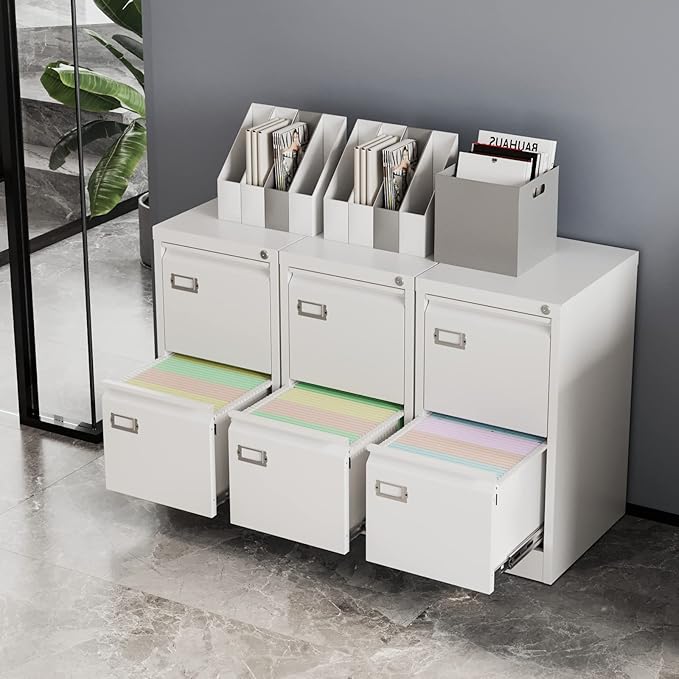 2 Drawers Vertical File Cabinets - 17.8" Deep Lockable Filing Cabinet - Metal Storage Cabinets for Home Office to Hanging Files Letter/Legal/F4/A4 Size