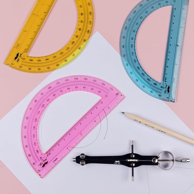 Mr. Pen- Plastic Protractors, 3 Pack, 6 Inch, 180 Degrees, Colorful Protractor for Geometry