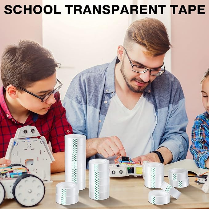 Pasimy 96 Rolls Clear Tape Bulk Strong Sticky Transparent Tape Refills for Dispenser, Office, Home, School, Wall, Carpet, 3/4 x 1000 Inches(Green)