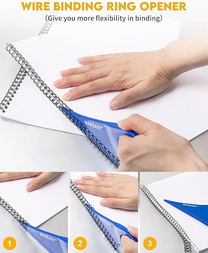 MAKEASY Binding Machine - Wire Binding Machine, 34 Hole, 15 Sheets Punch Capacity, Metal Book Maker Machine with 1 Box Wire Spines & Ring Opener