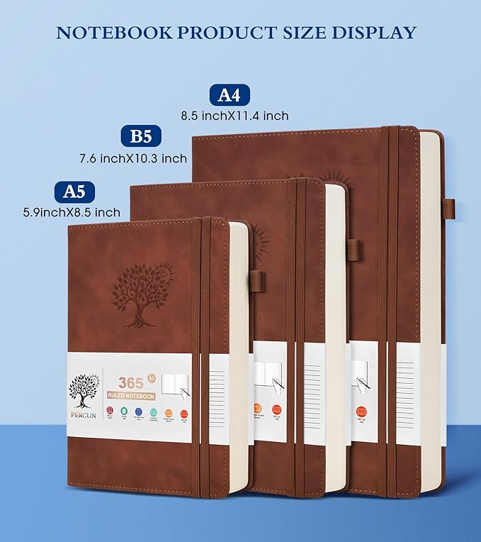 A5 Lined Journal Notebook - 365 Page Leather Journals for Writing Women & Men,Hardcover Notebook with 100Gsm Thick Pages,Daily Diary for Travel, Work,School,Note Taking,College Ruled (5.9" x 8.5")